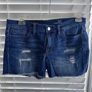 J. Crew Blue Distressed Jean Shorts Frayed Hem